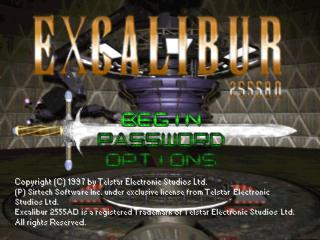 Excalibur 2555 A.D. title screen for Playstation